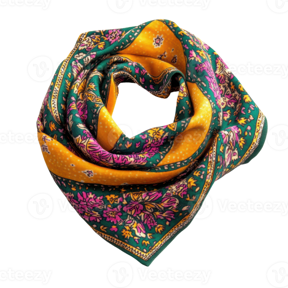 Colorful scarf with floral pattern and vibrant design elements png