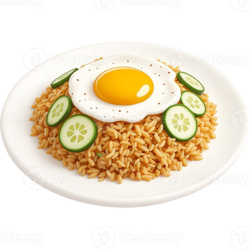 Fried Rice with Fried Egg and Cucumber Slices png