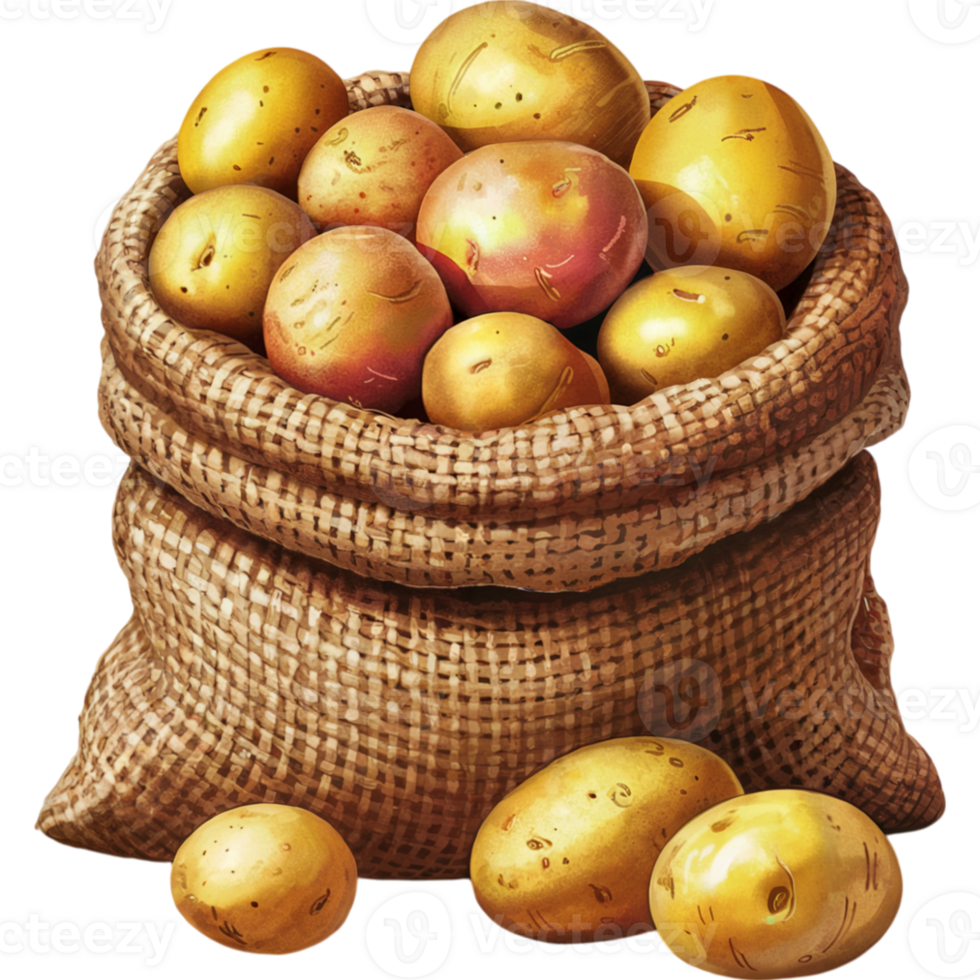 Overflowing Burlap Sack of Potatoes png
