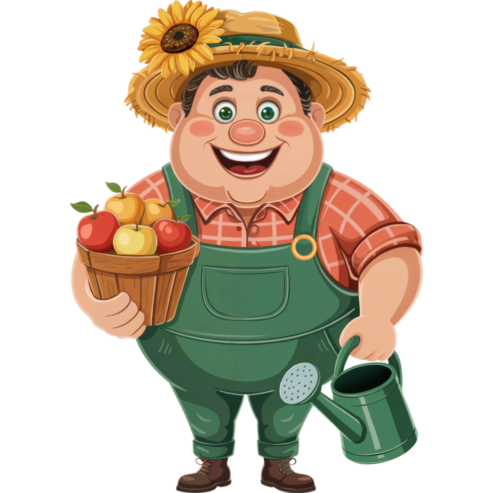 Farmer Holding Wicker Basket of Red Apples png