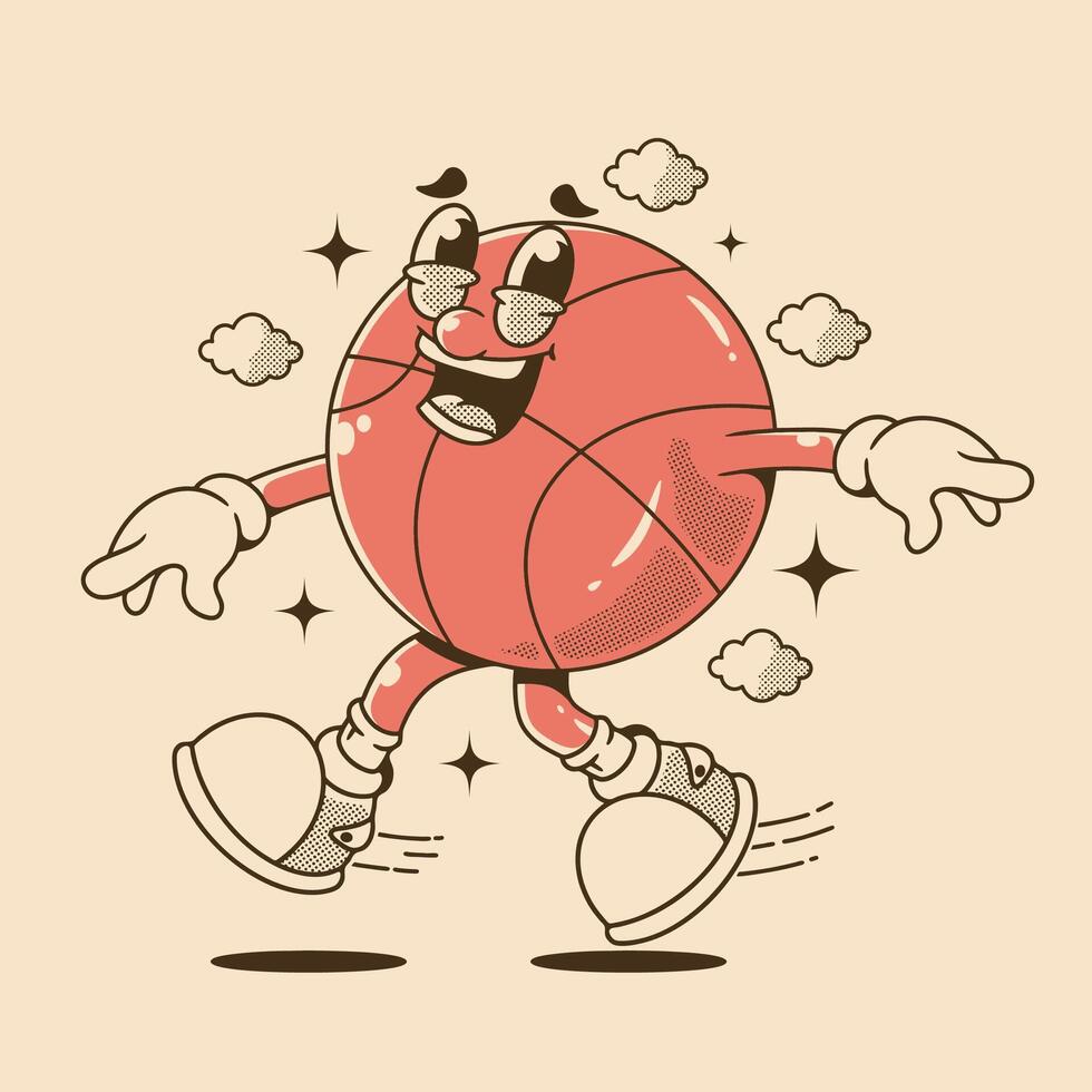 Basketball character in jumping pose with happy face vector