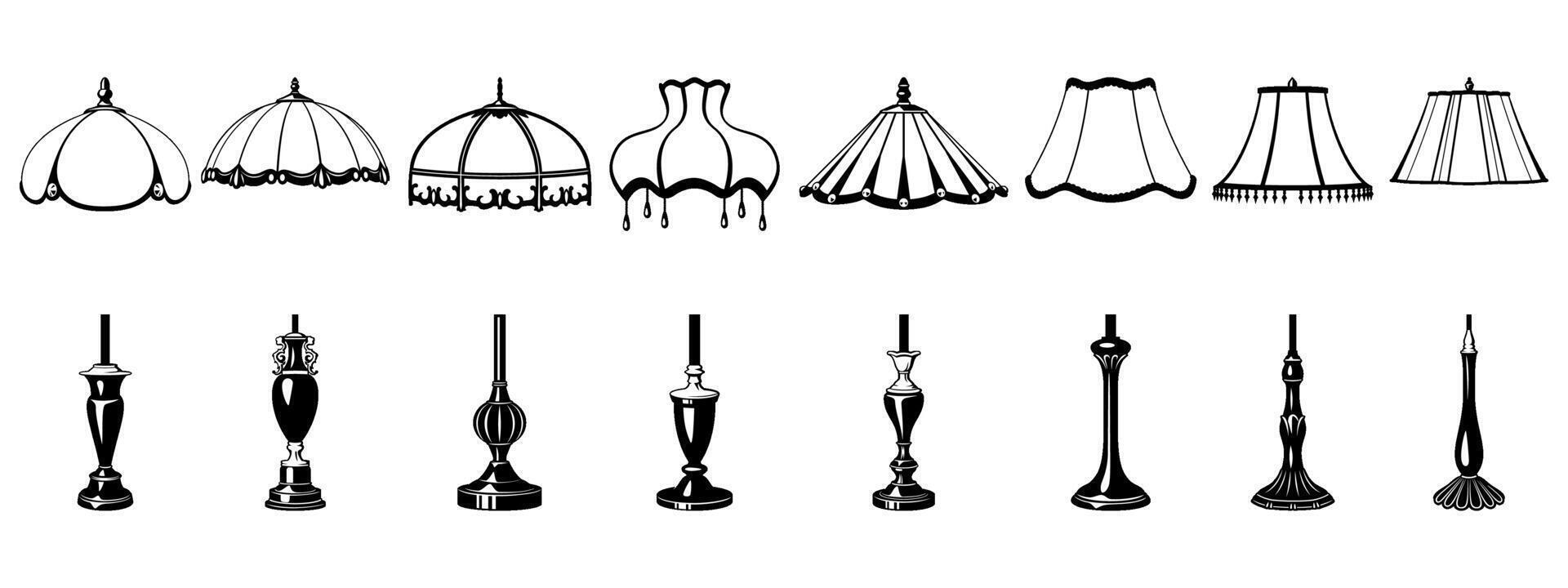 Table Lamps with Light shades. Stands and light shades separately for design. Cliparts isolated on white. vector