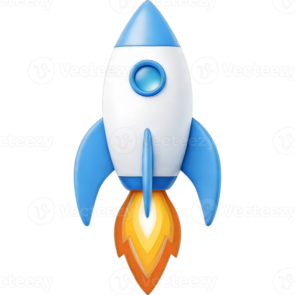 Blue and White Rocket Ascending Vertically png