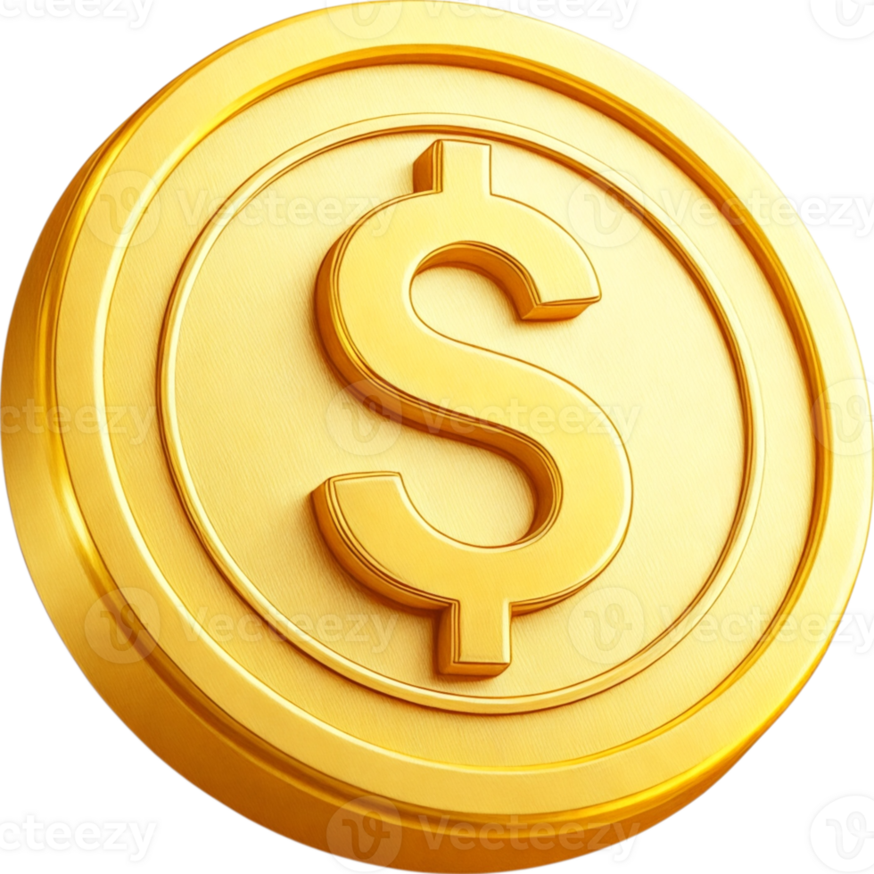 Shiny Gold Coin with Embossed Dollar Sign png