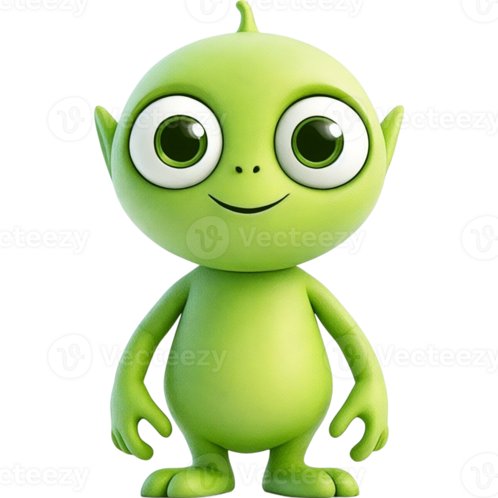 Smiling Green Alien with Big Eyes png