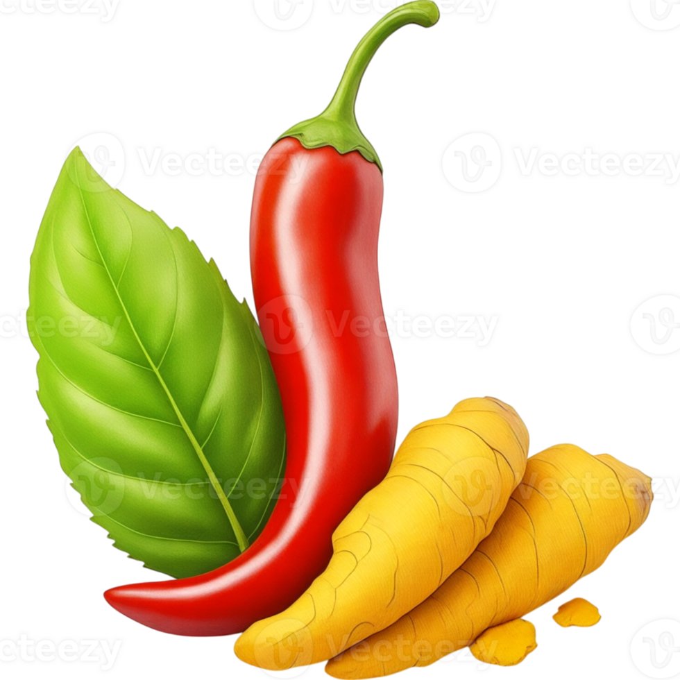 Red Chili Pepper with Turmeric and Green Leaf png