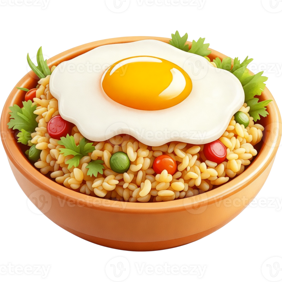 Rice Bowl with Fried Egg and Green Onions png