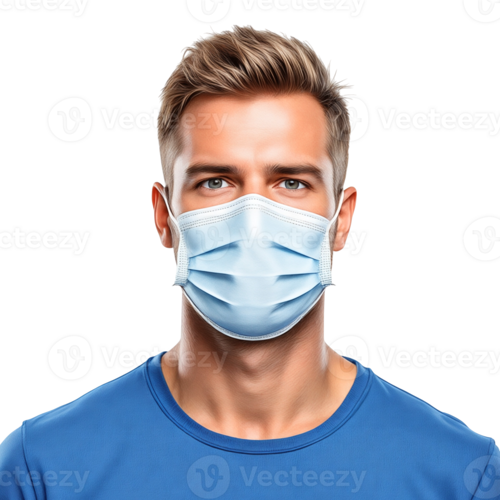 Man with Light Blue Surgical Mask Covering Nose and Mouth png