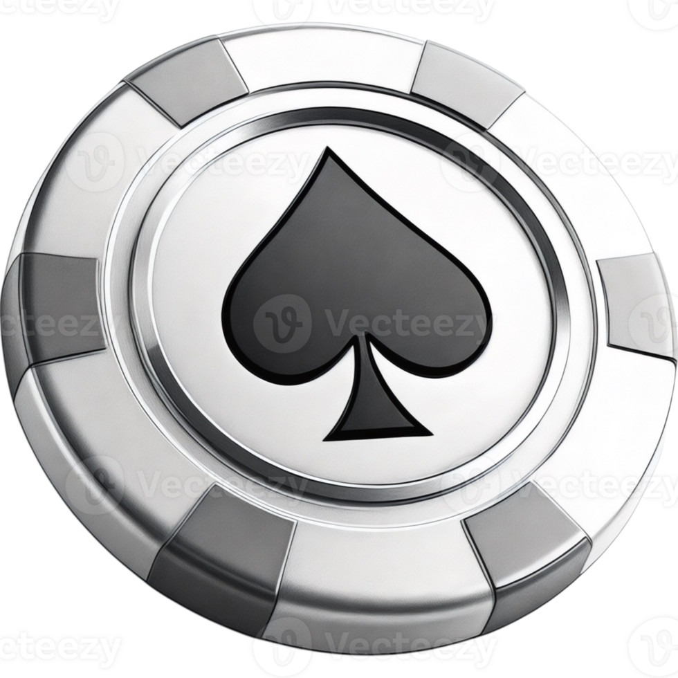 Silver Poker Chip with Spades Symbol png