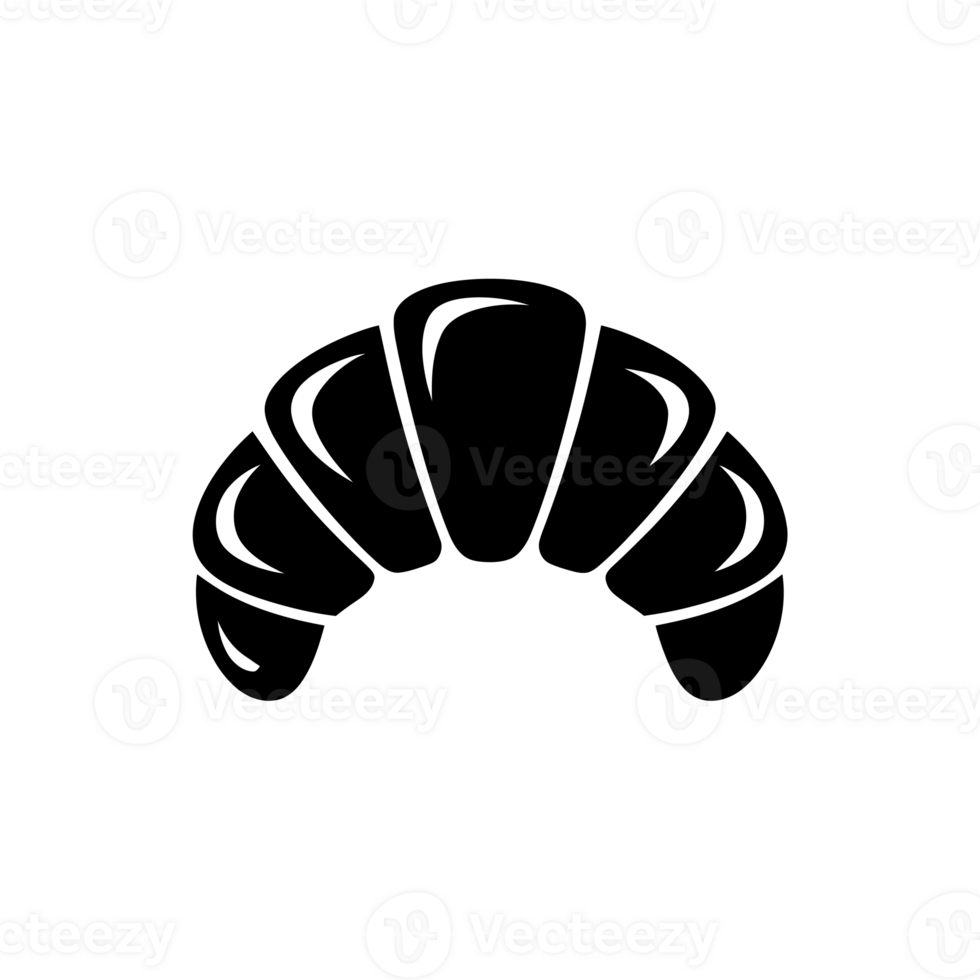 A minimalist black silhouette illustrates the iconic shape of a croissant cutouts png