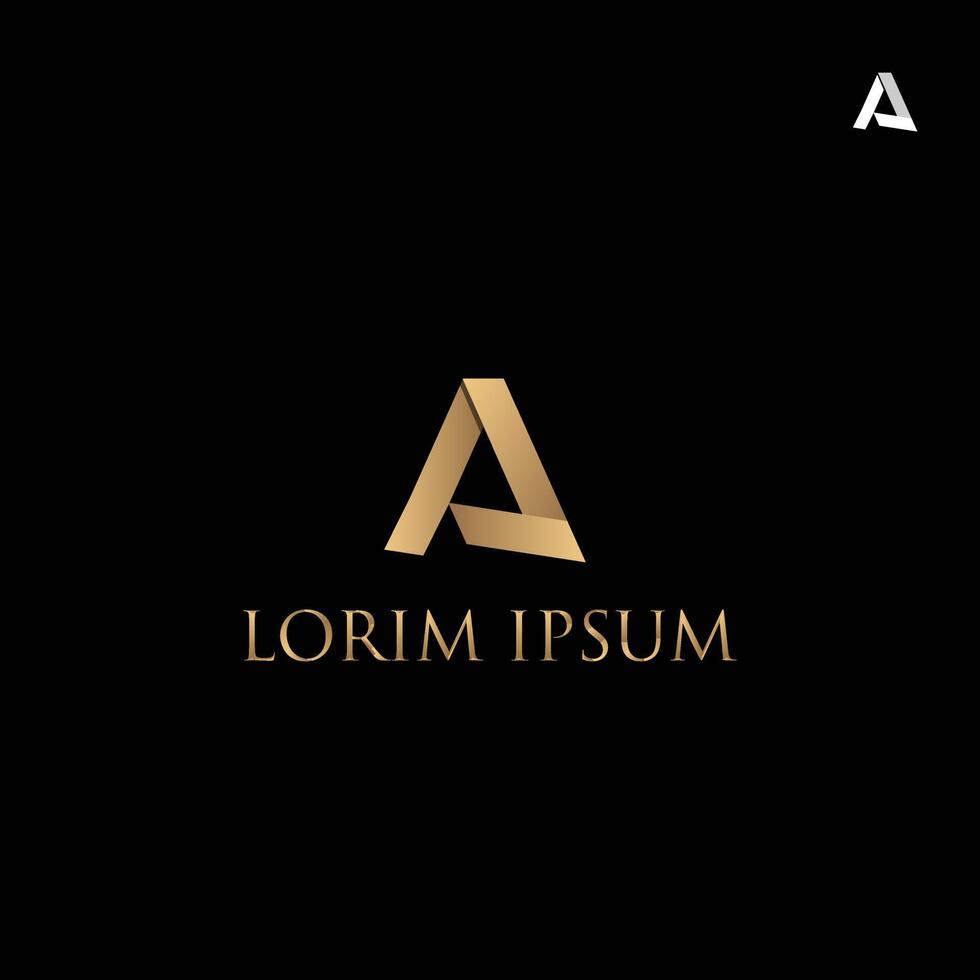 Gold Letter A Logo Design Concept with black background. vector