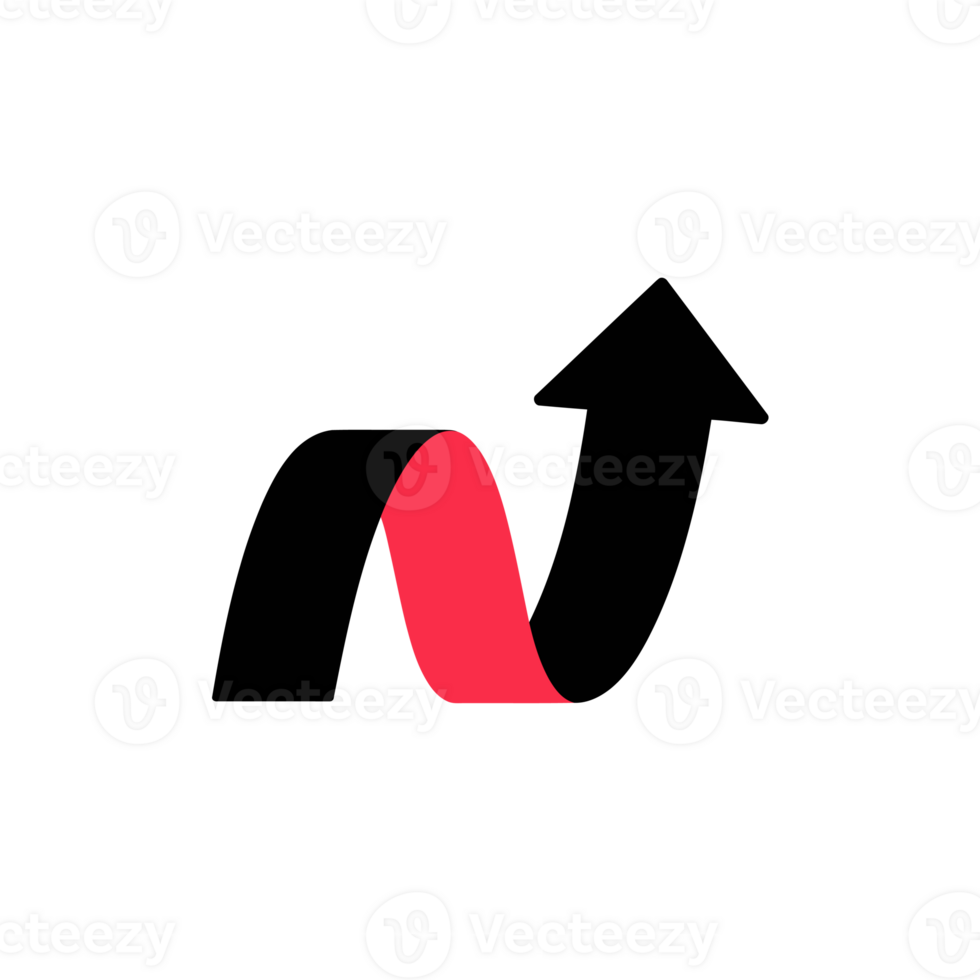A dynamic black and red ribbon forms an upward-pointing arrow cutouts png