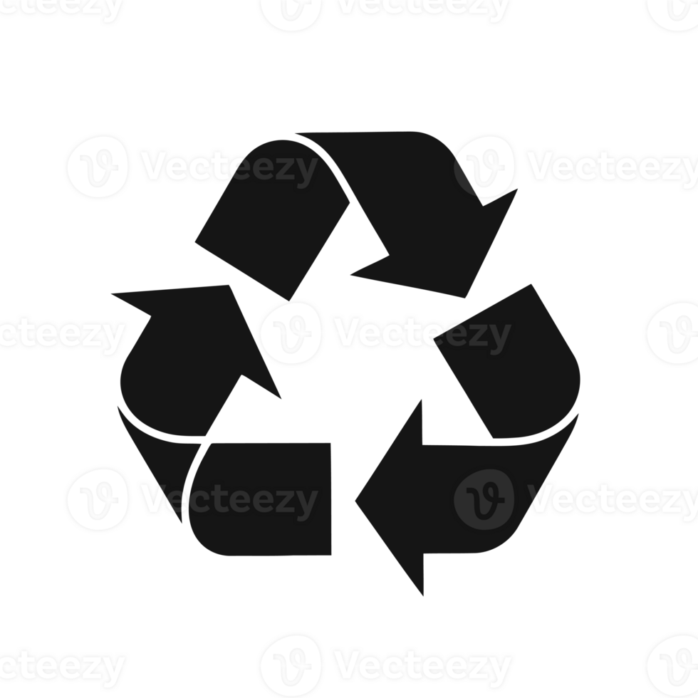 A black recycling symbol with three arrows forms a triangle cutouts png