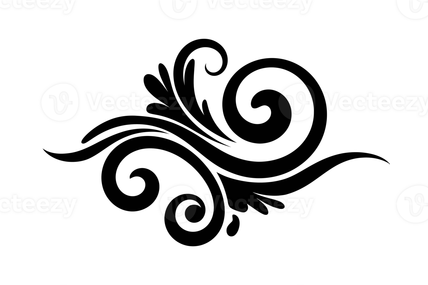 A bold black swirl pattern features elegant, flowing curves and intricate shapes. cutouts png