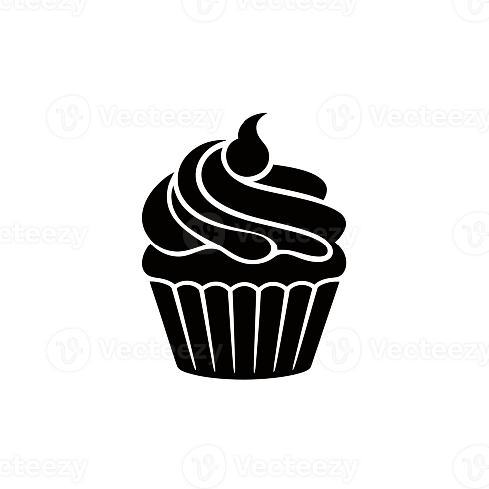 A black silhouette of a cupcake with a spiral frosting design sits against cutouts png
