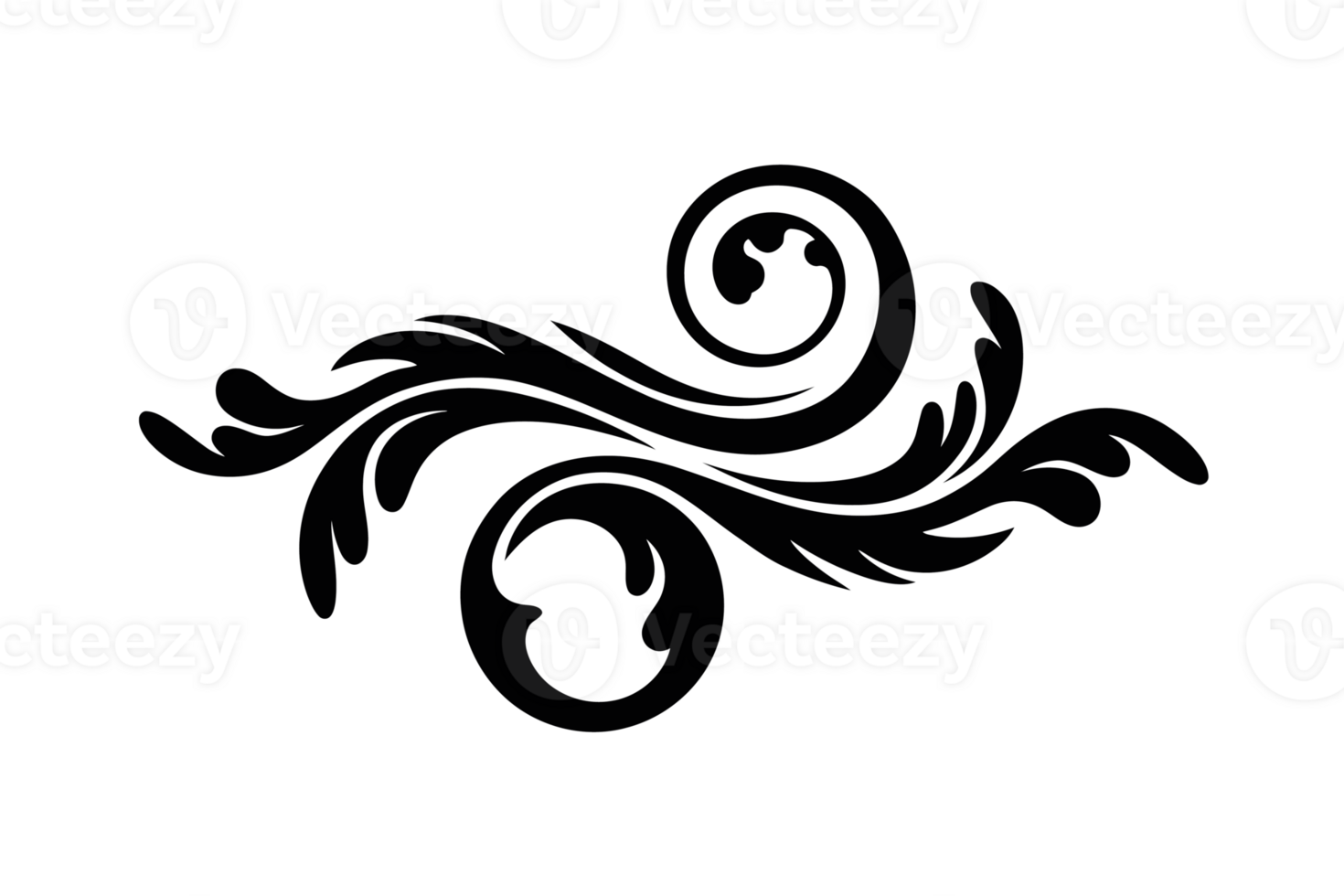 An ornate black swirl design features elegant, flowing lines with a central circular motif cutouts png