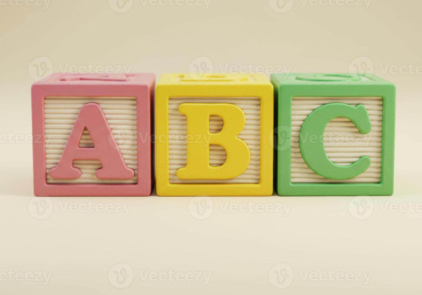 Close up shot of alphabet blocks spelling out the letters a, b, and c in vibrant colors. photo