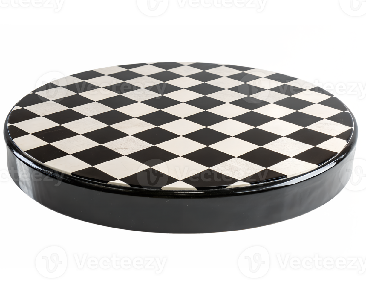 A stylish, round platform featuring a black-and-white checkerboard pattern with a reflective, isolated on a transparent background png