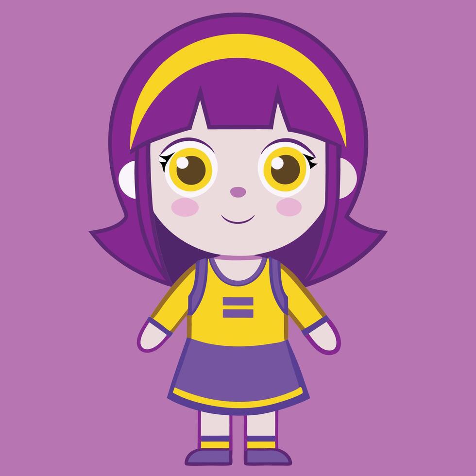 Charming Hand Drawn Illustration of a Young Girl with Purple Hues vector
