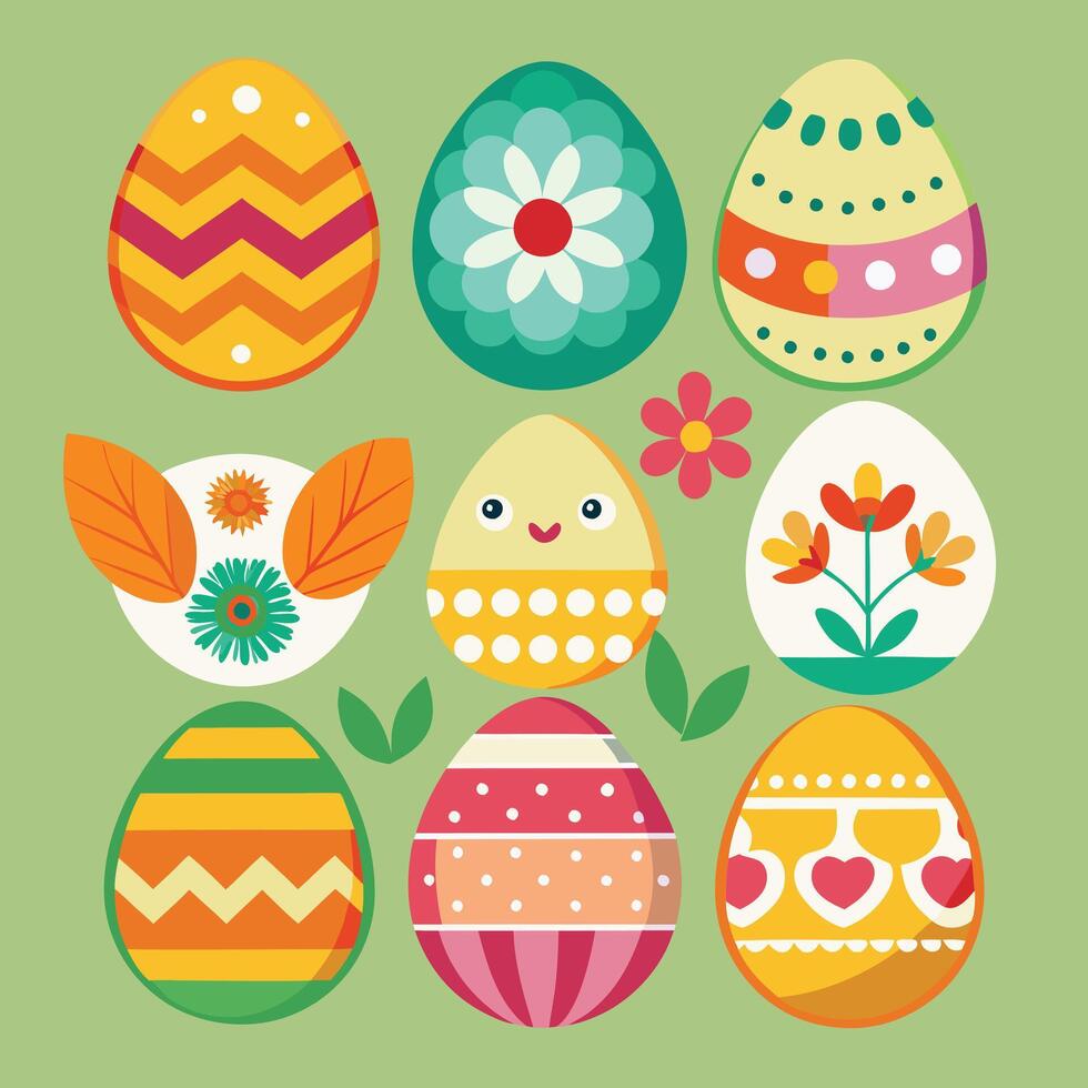 Vibrant Easter Eggs Adorned with Seasonal Decorations vector