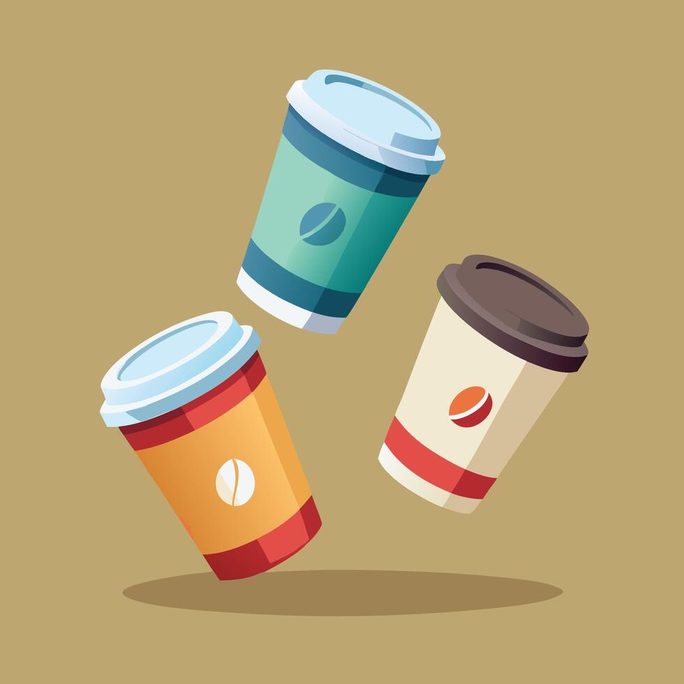 Floating Paper Coffee Cups in a Coffee Shop Mockup vector