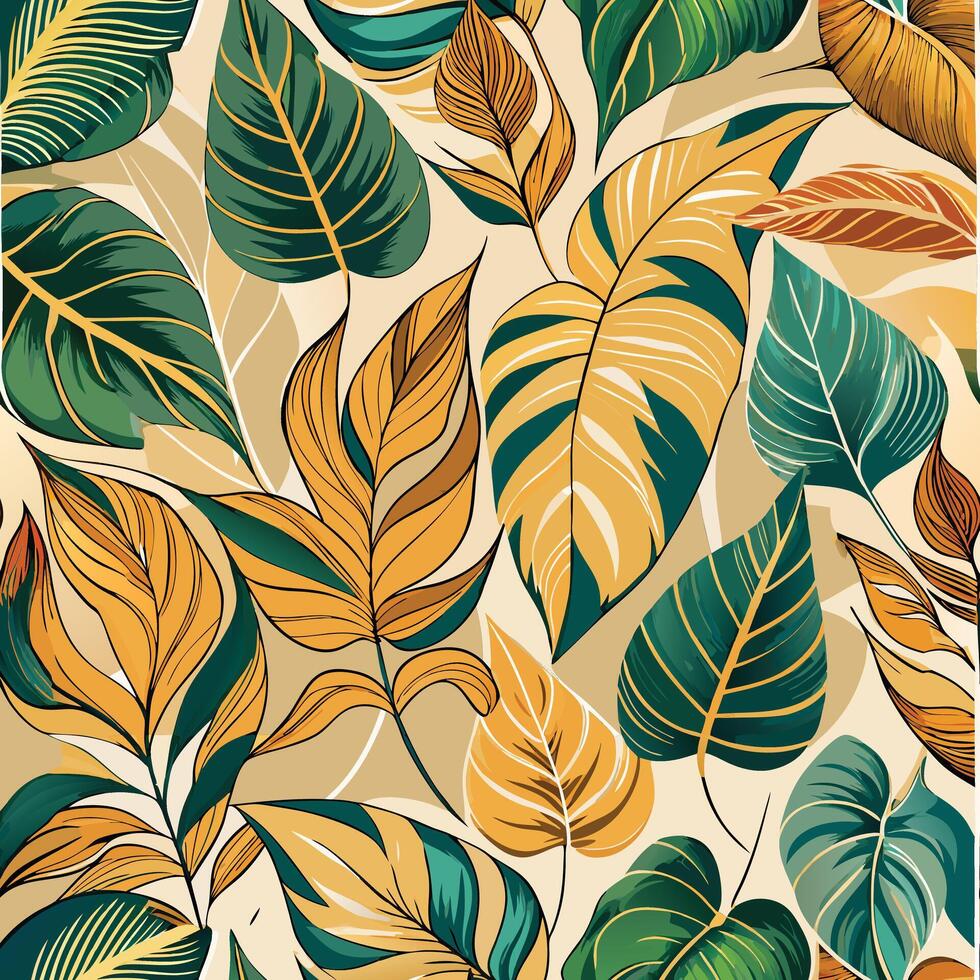 Graceful Watercolor Leaves Seamless Pattern in Vintage Style vector