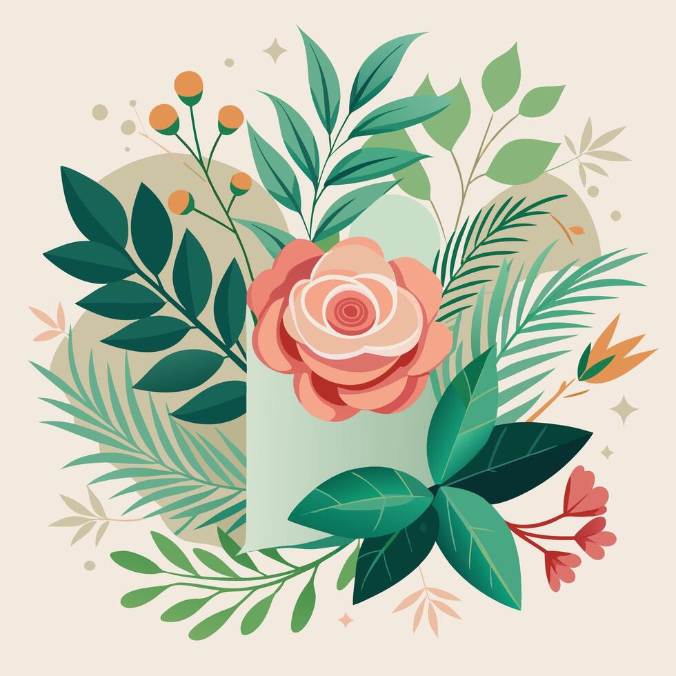 Elegant and Enchanting Wedding Invitation Adorned with Lush Greenery and Delicate Flowers vector