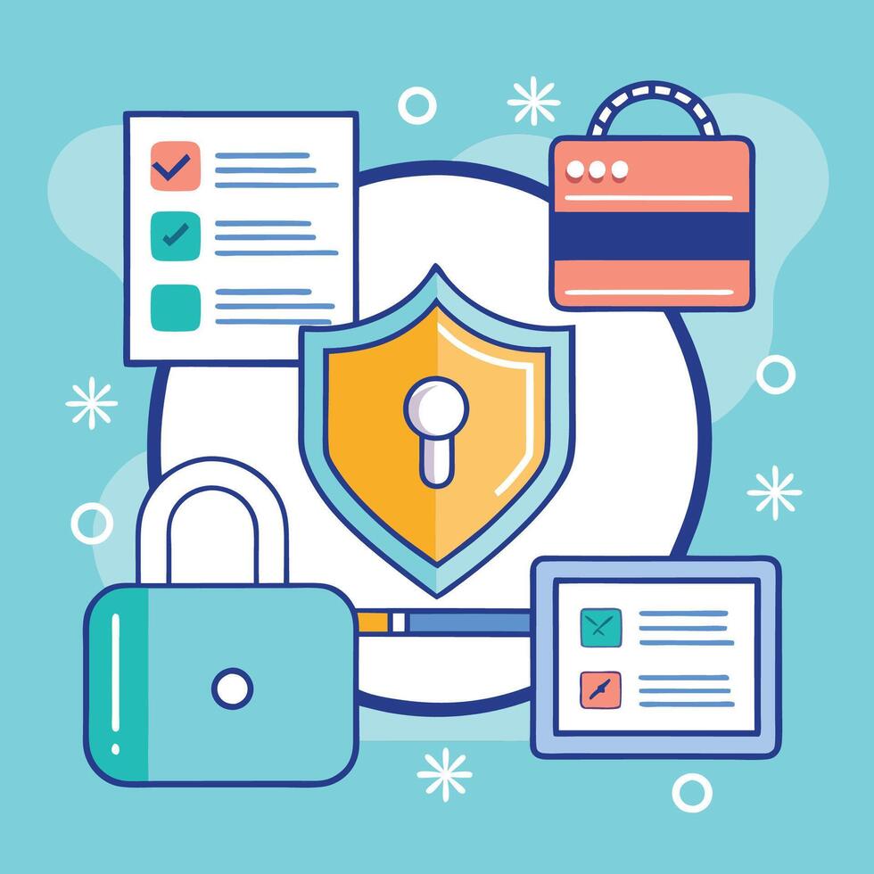 Template Depicting Data Protection Technology with Lock Icon vector