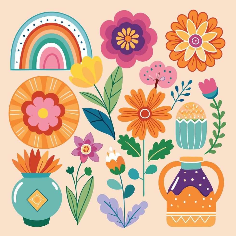 Enchanting Floral Sticker Collection Adorned with Delicate Blooms vector