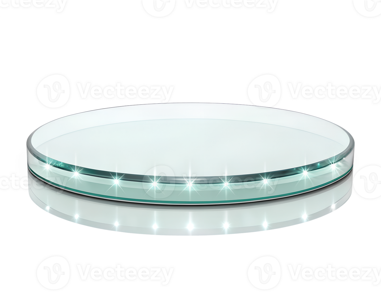 A transparent, circular glass platform with beveled edges, isolated on a transparent background png