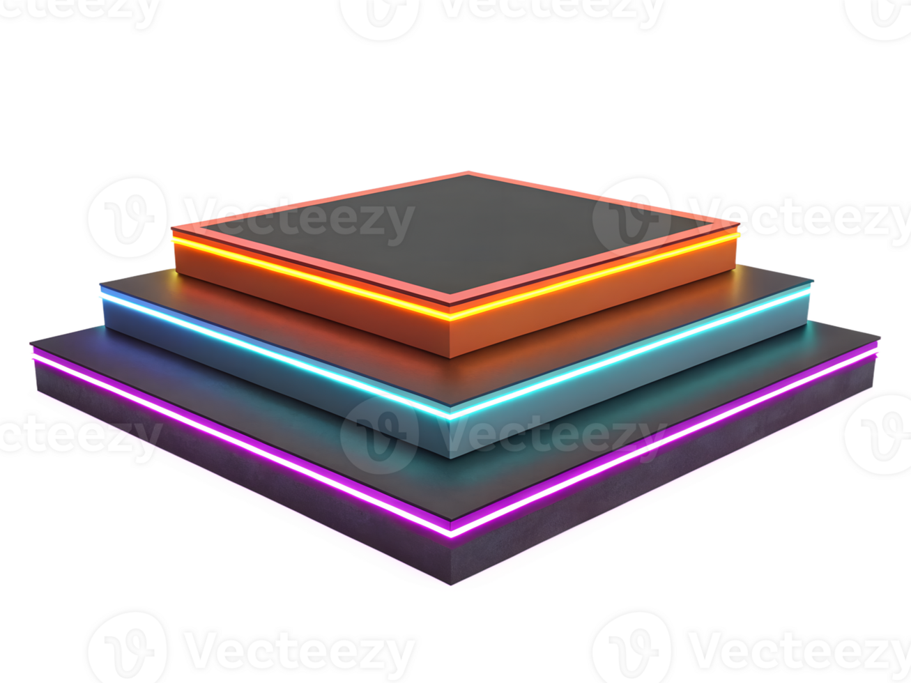 Glowing Neon Resin Platform with Bold Color Edges, isolated on a transparent background png