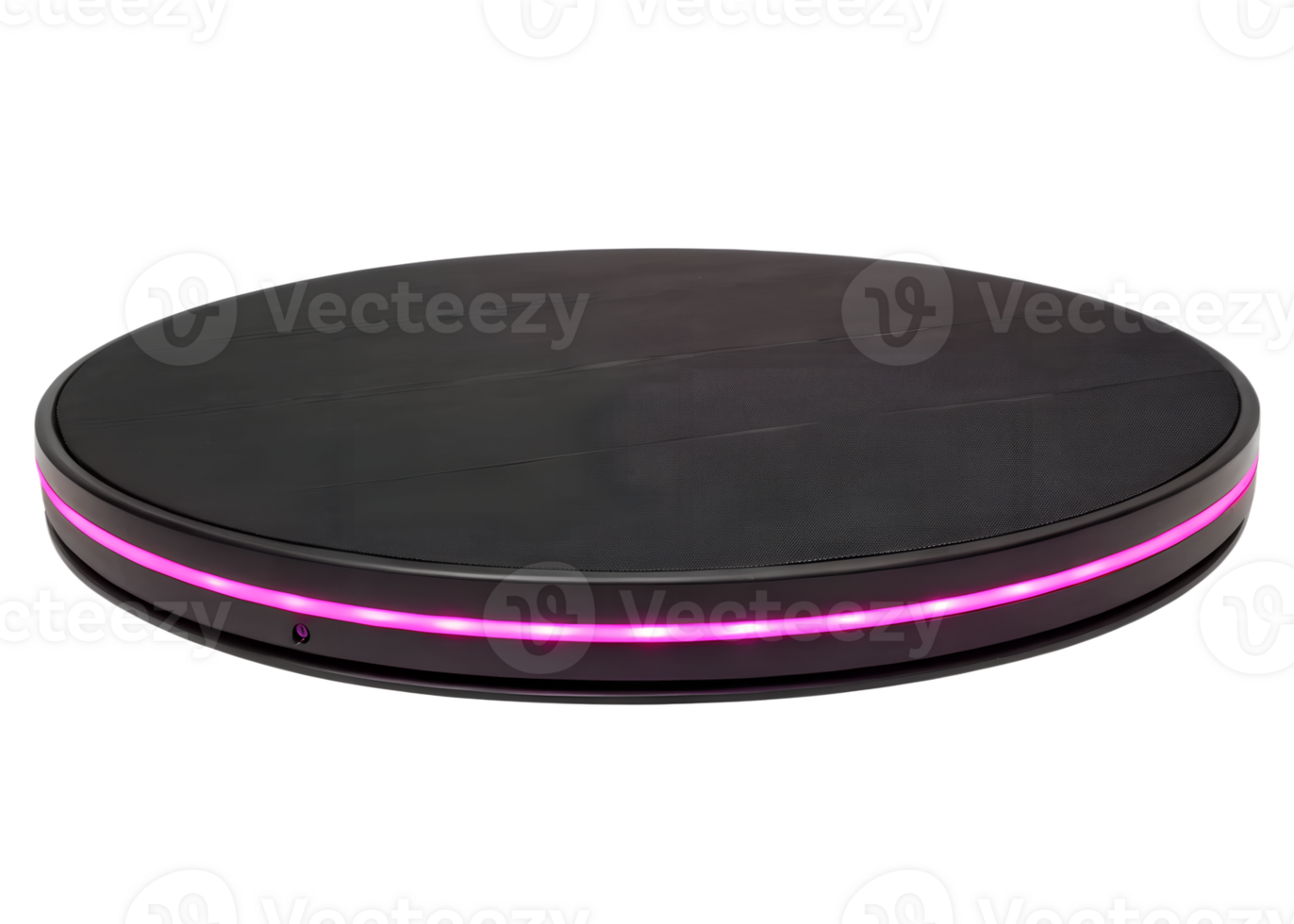 Futuristic Neon-Glowing Platform - A round, matte black platform with embedded neon pink LED lighting along the edges, isolated on a transparent background png