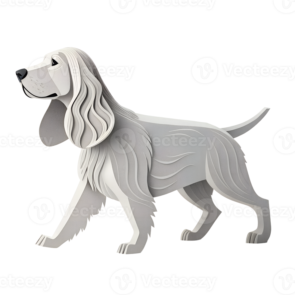3D Illustration, Minimalistic English Cocker Spaniel dog walking, isolated on a transparent background png