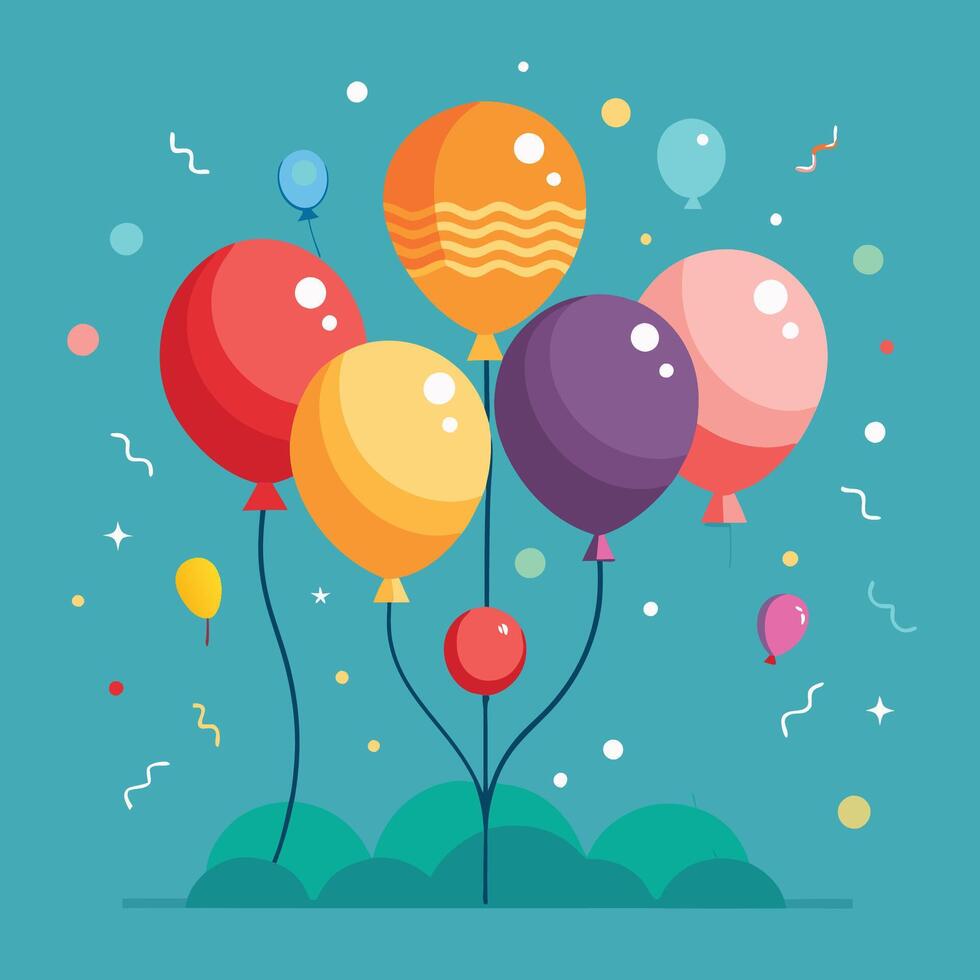 Bright and Cheerful Flat Style Birthday Party Balloons and Confetti Extravaganza vector