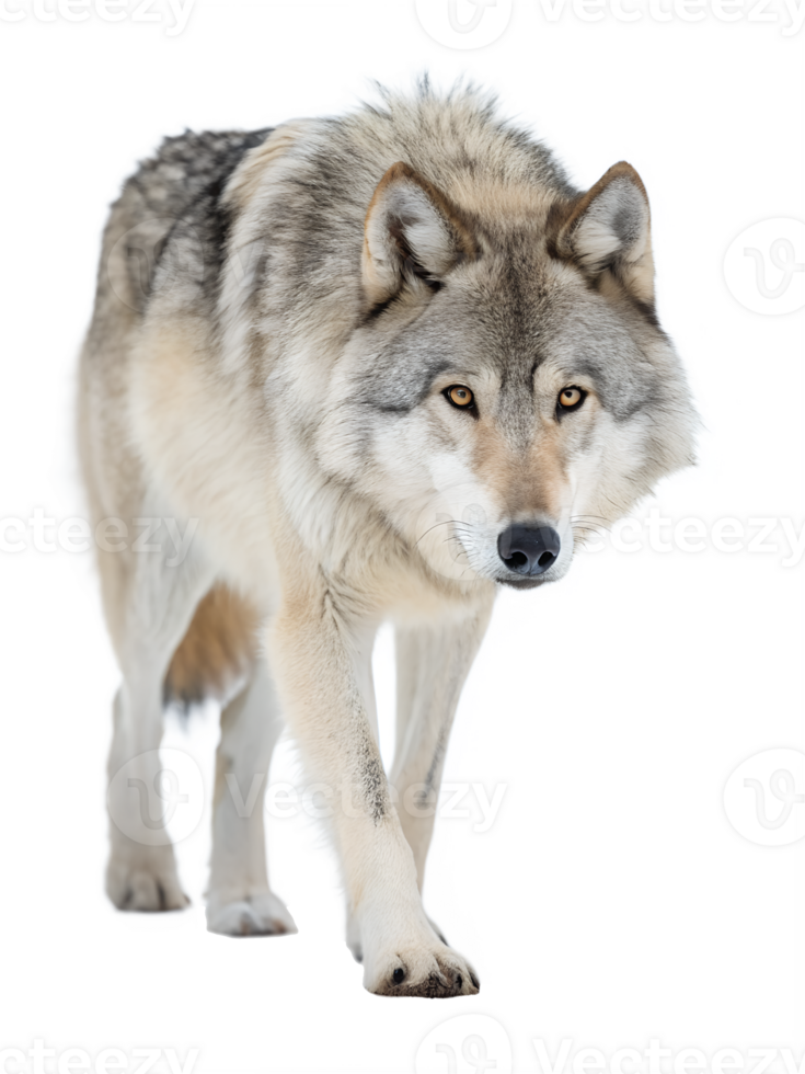 A Wolf walking towards the camera, isolated on a transparent background png