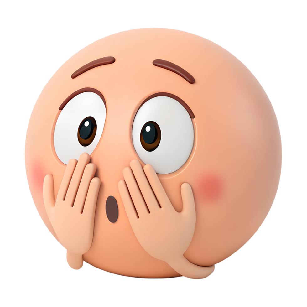 3D icon, A soft peach emoticon with wide eyes peeking through hands, showing a shy or bashful demeanor png