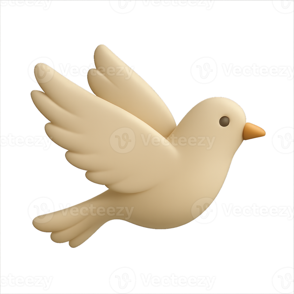 3D Icon, A white dove with its wings spread, flying in front of a transparent background png