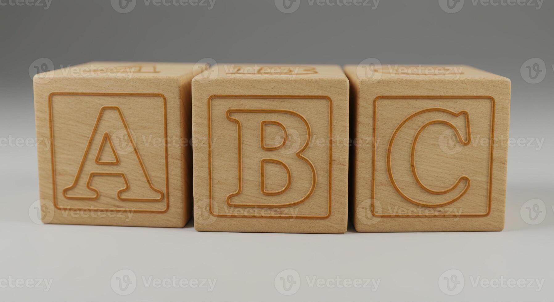Three wooden blocks with the letters a, b, and c side by side, perfect for learning. photo