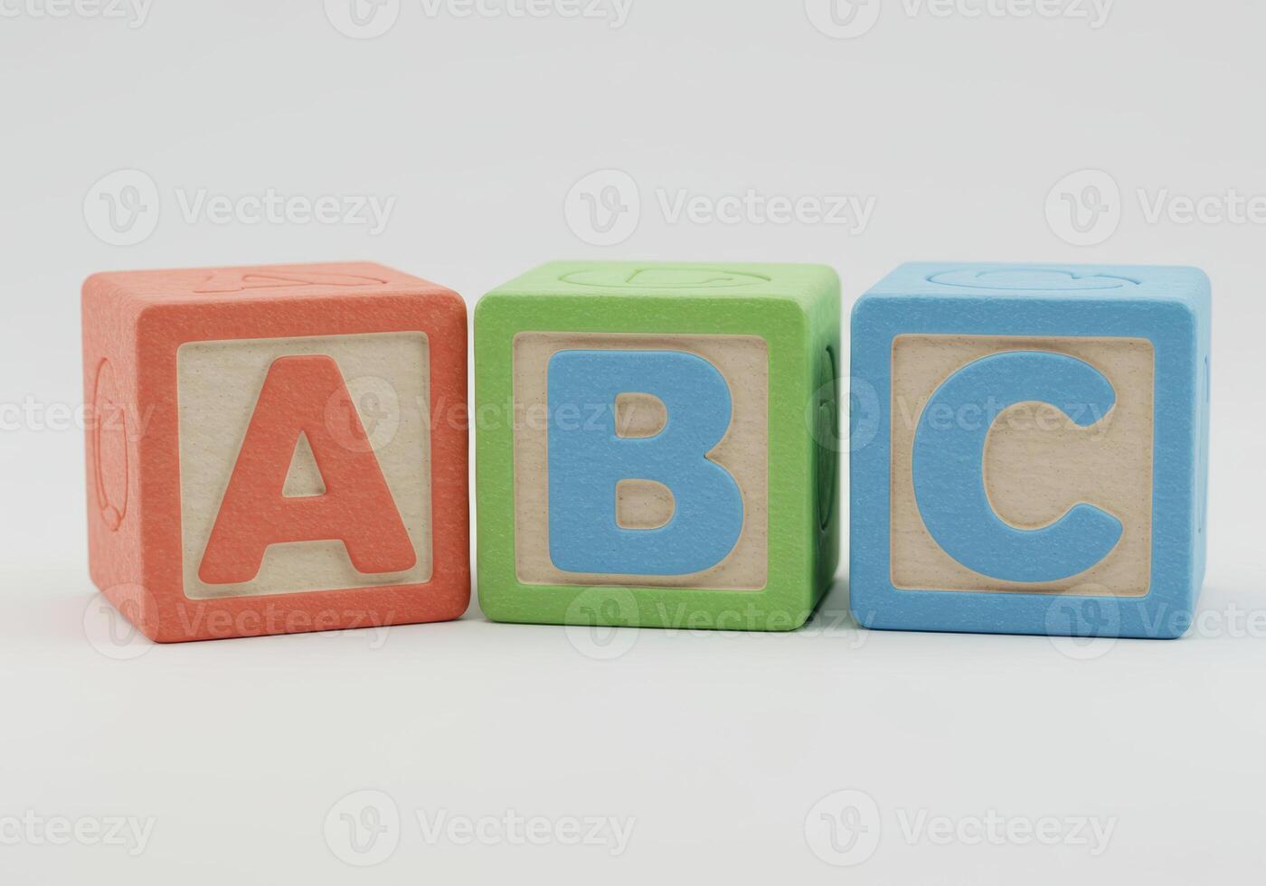 Three colorful alphabet blocks spelling out abc in a clear, educational display. photo