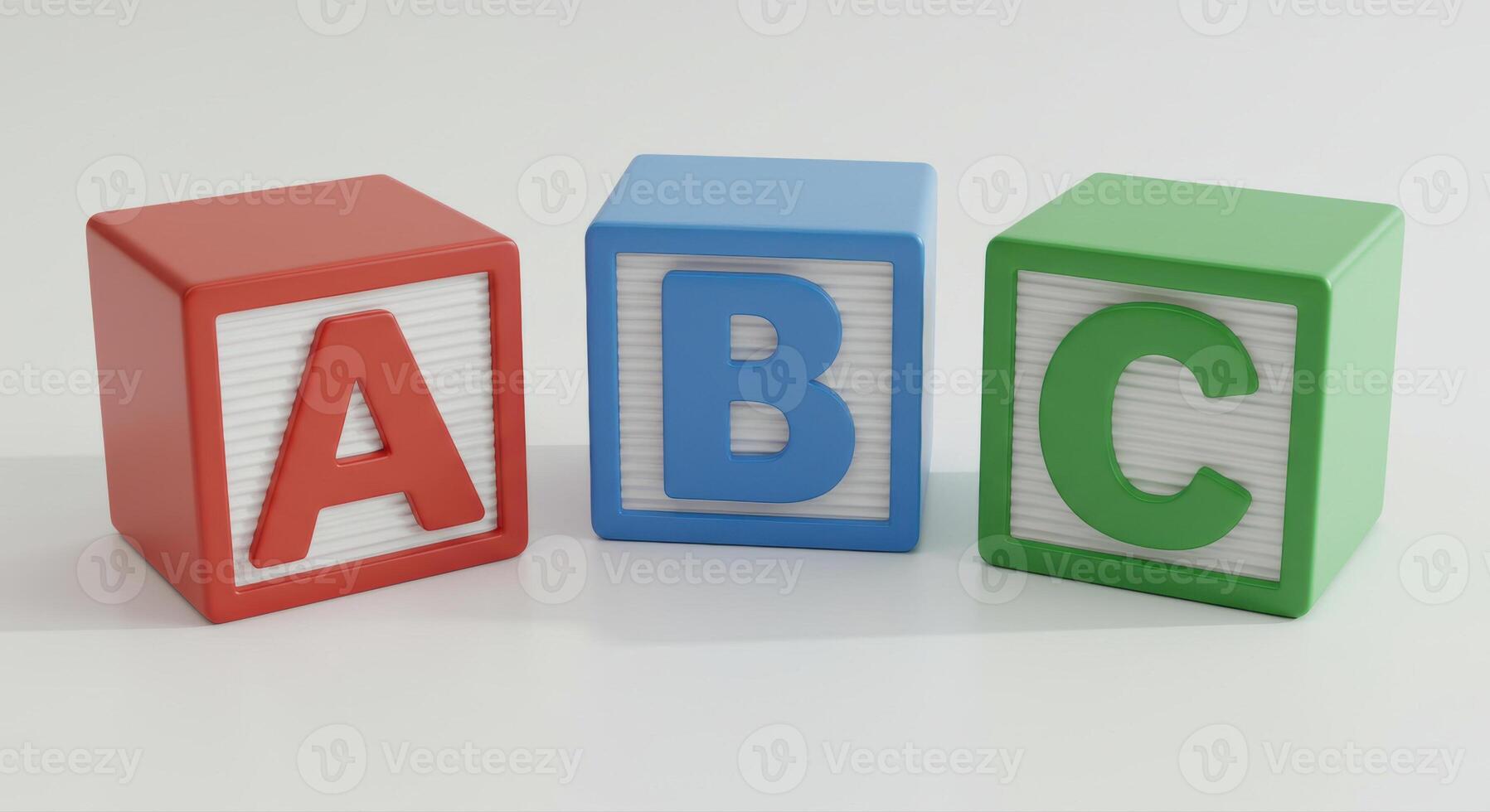 Colorful alphabet blocks arranged in order against a white surface, perfect for educational use. photo