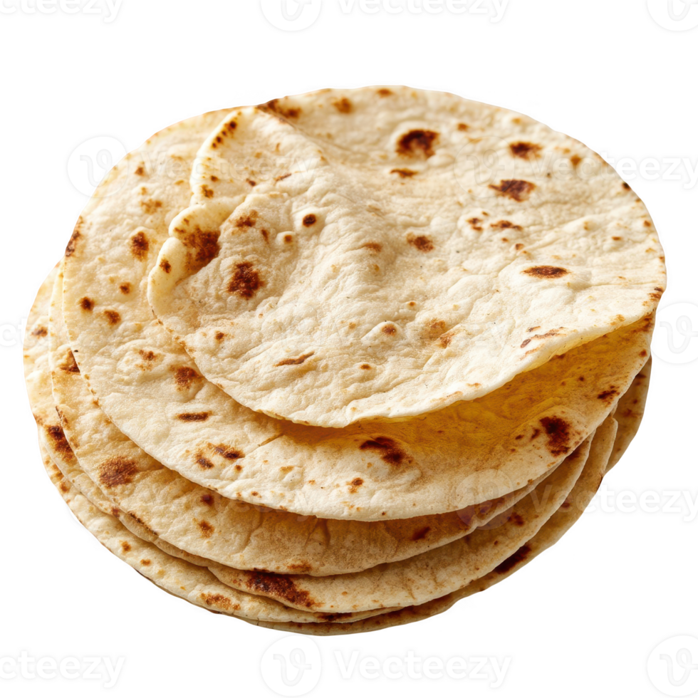 Stack of tortillas flatbreads on transparent background png