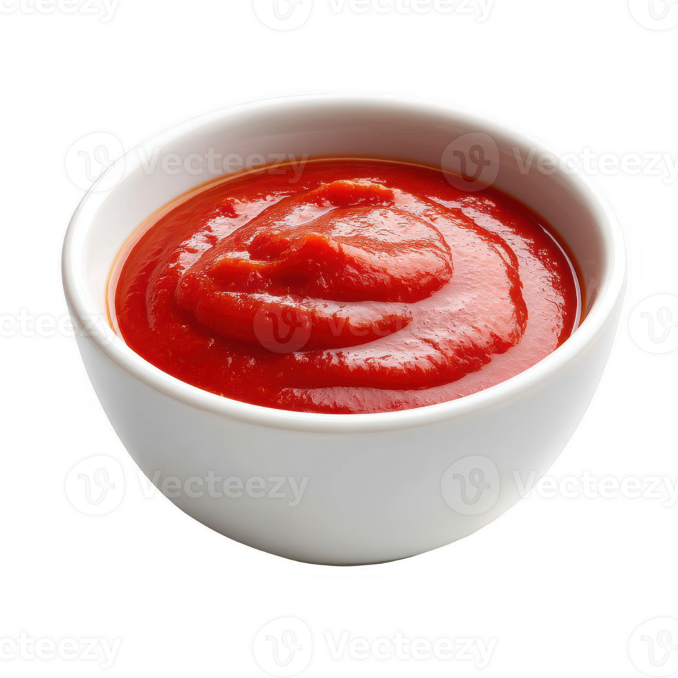 Ketchup in bowl, full view on transparent background png