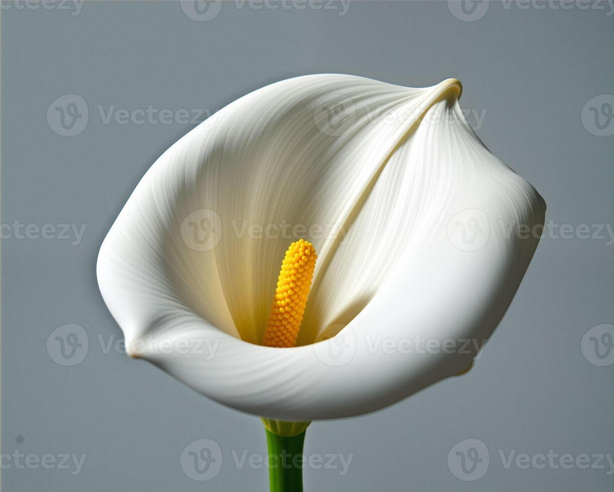 Elegant White Calla Lily Flower on Grey Background photo