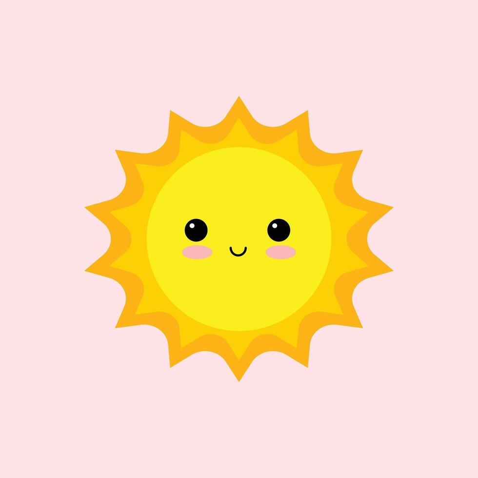 Cute cartoon sun. Design illustration of a cute smiling sun. summer weather forecast weather. Bright colored simple icon illustration graphic design elements in flat style vector