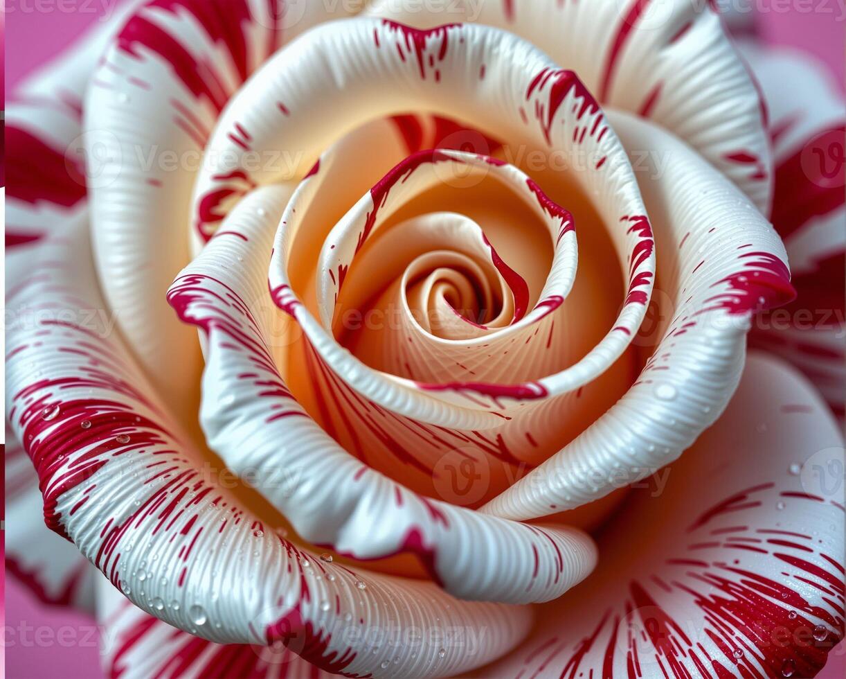 Elegant Spiral Rose with Red and White Stripes on Soft Background photo