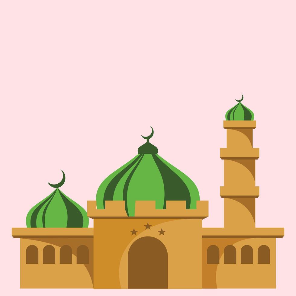 Mosque with green domes on a pink background. Mosque symbol with attractive colors. Magnificent mosque icon for various purposes. Design illustration elements with religious themes vector