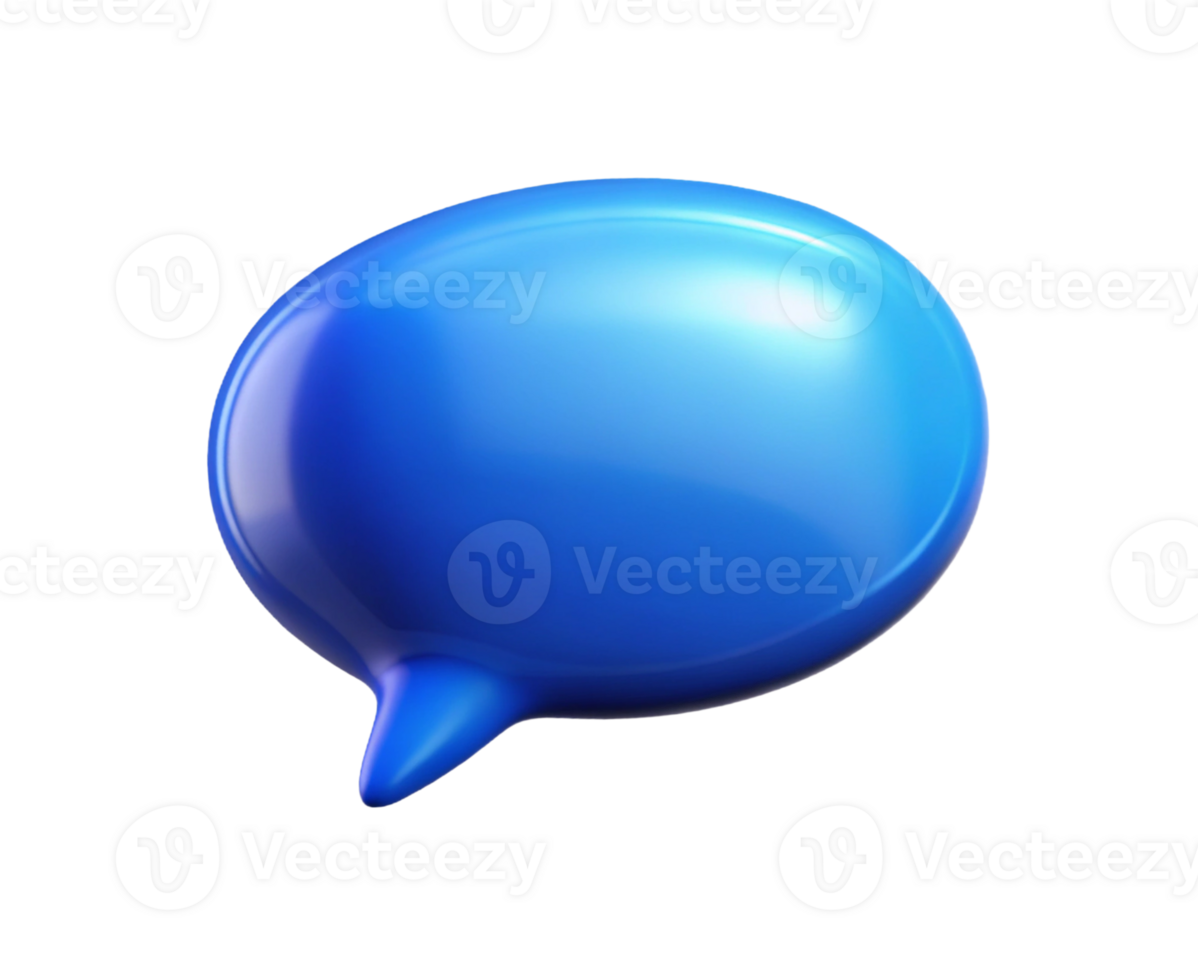 A glossy blue speech bubble icon representing communication and dialogue. png