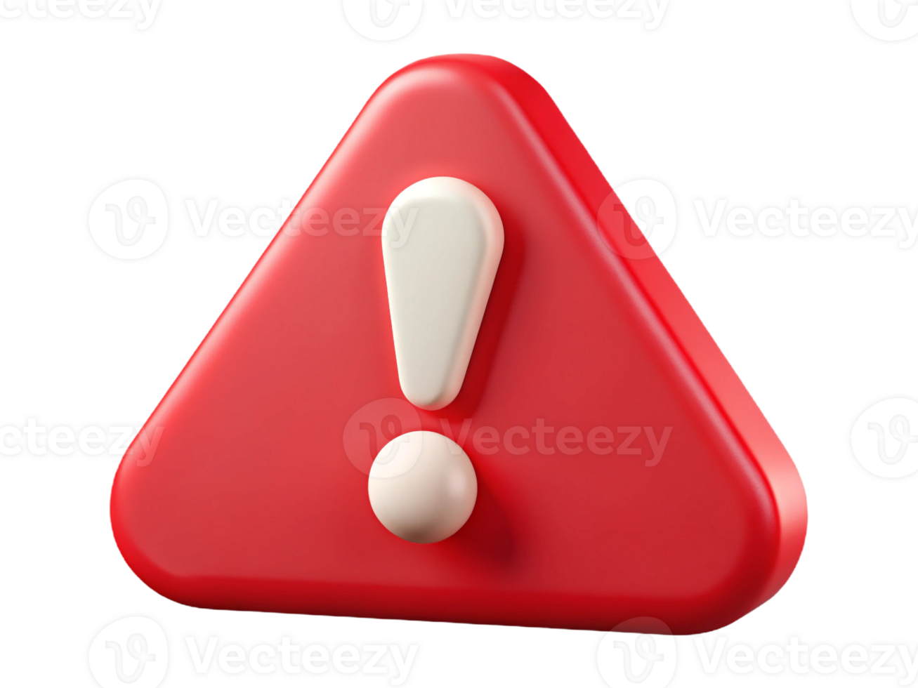 A bold red triangular warning sign featuring an exclamation mark, symbolizing caution or alertness in various contexts. png
