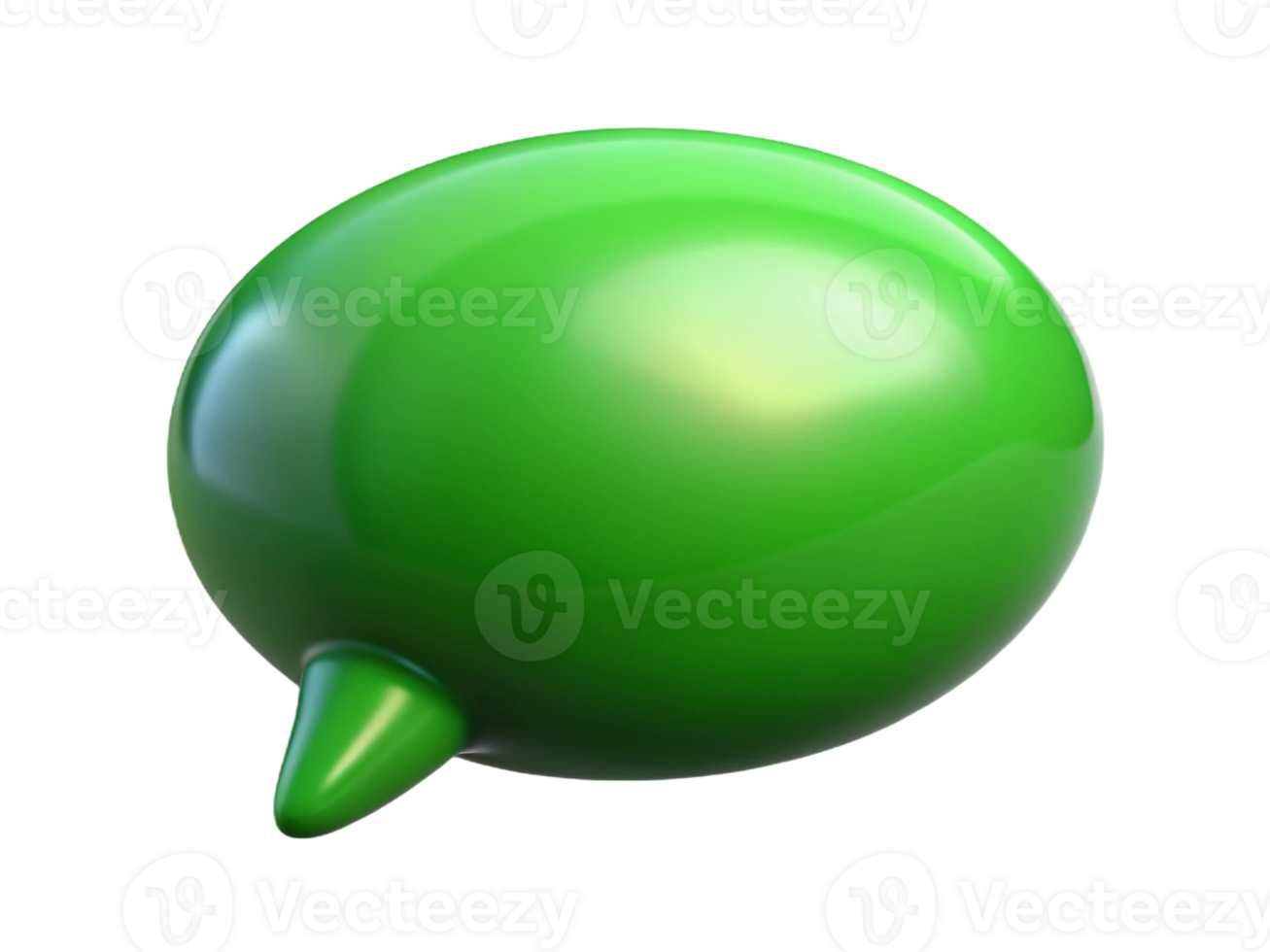 A glossy green speech bubble icon with a pointed tail, symbolizing communication and conversation. png