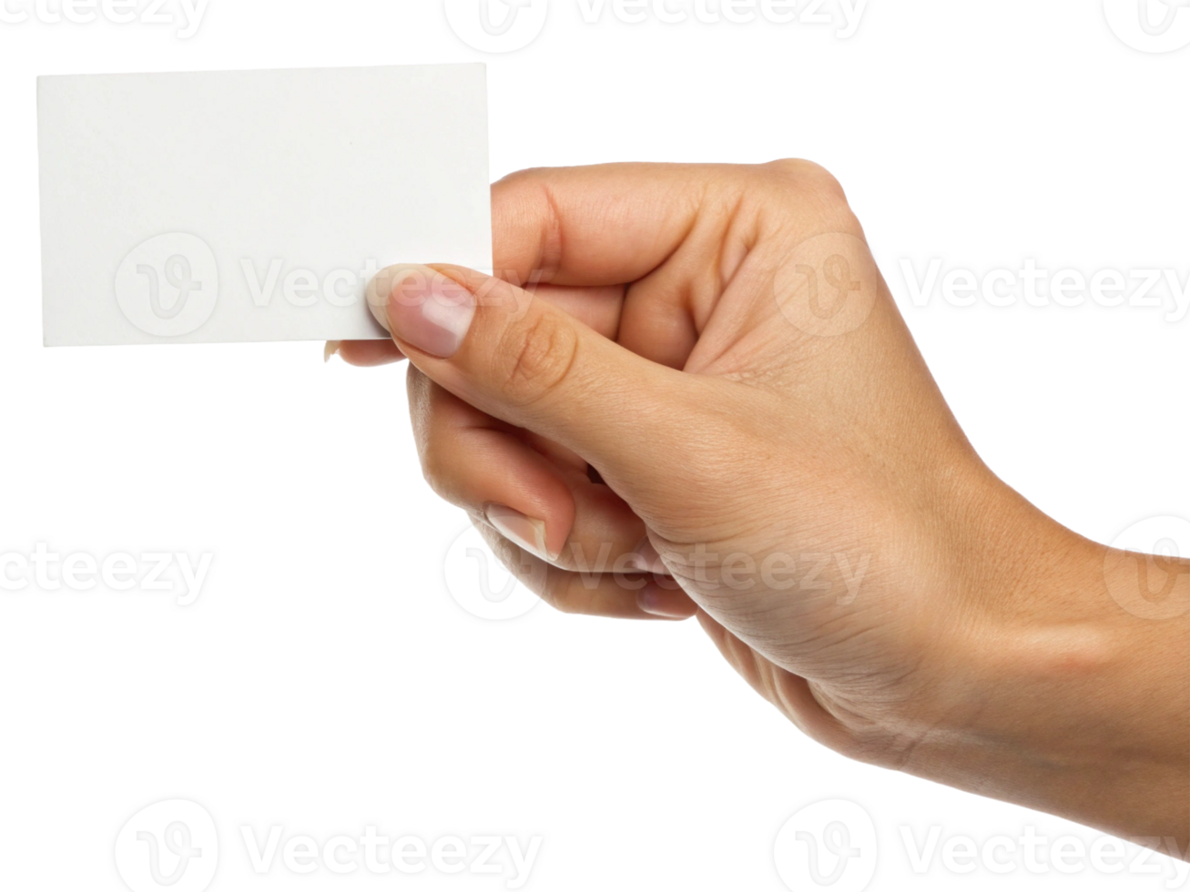 A close-up of a light-skinned hand holding a blank card, ideal for customization or creative messaging. png